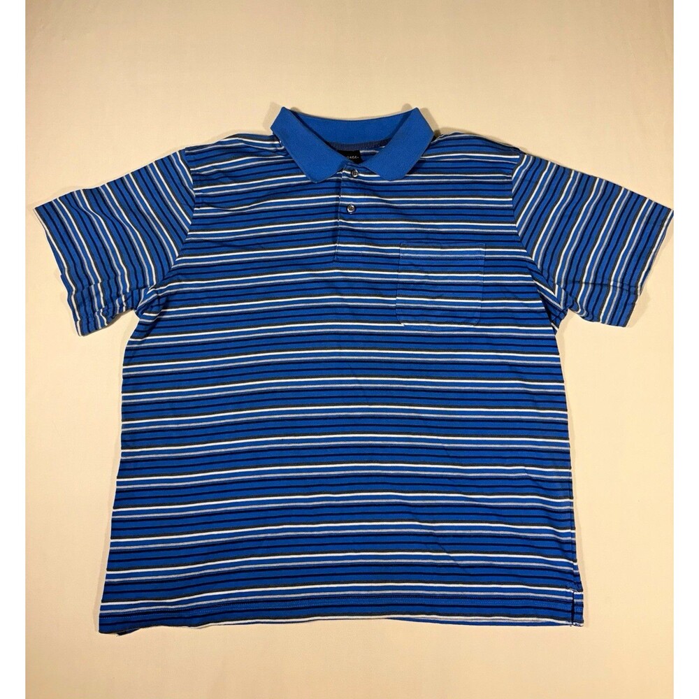 George Men's Blue Striped Polo Shirt Short Sleeve Size XL Cotton/Poly